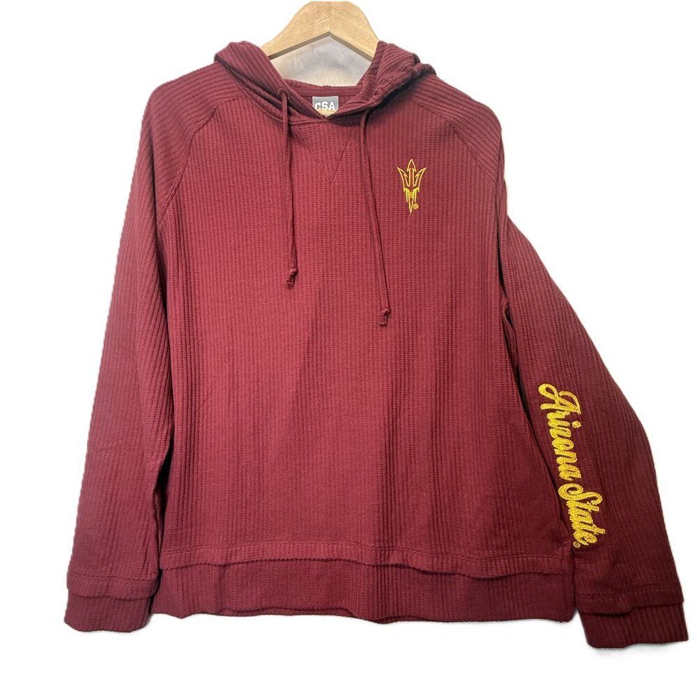 CSA Arizona State Sun Devils Maroon Waffle Knit Hoodie Pullover NCAA Size Large